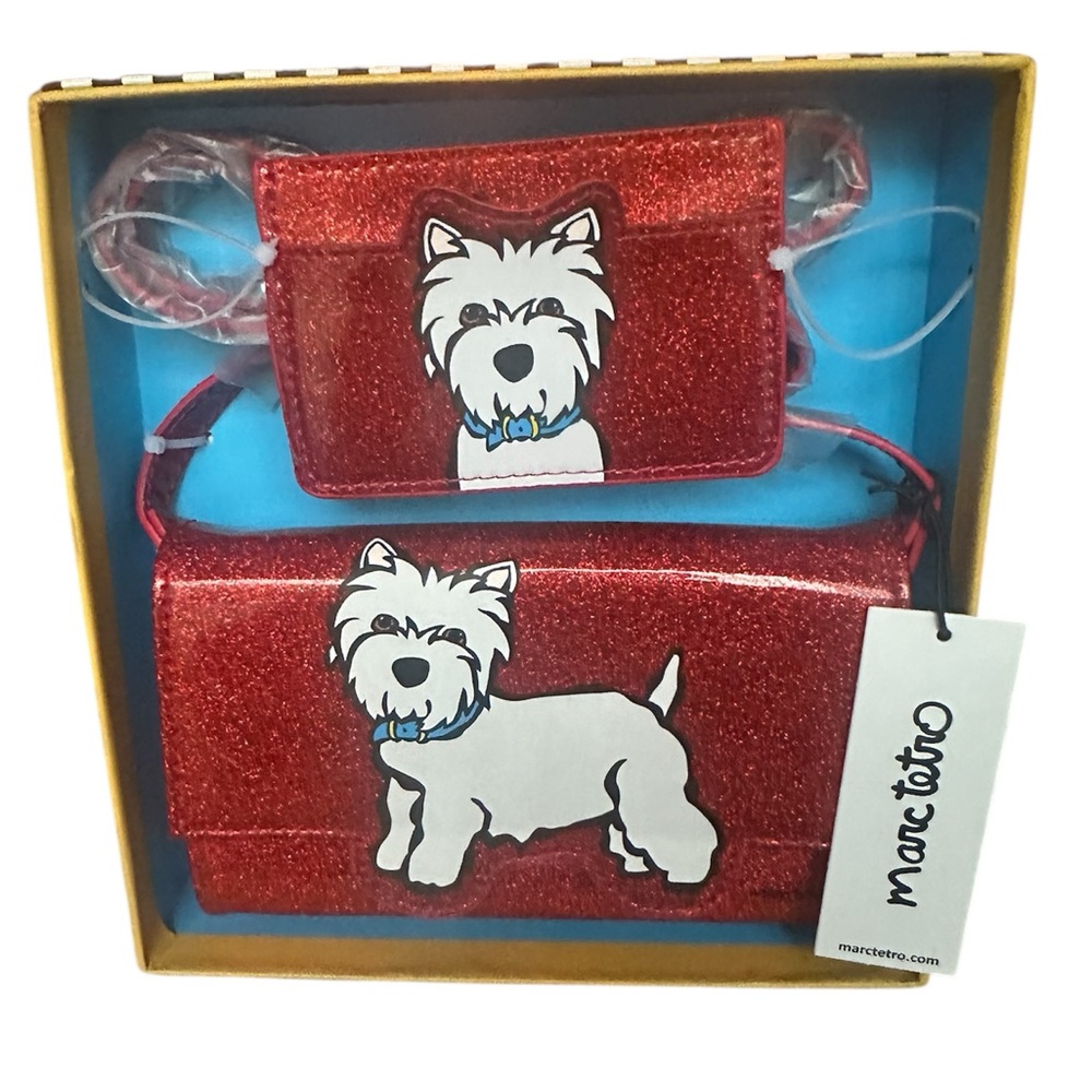 Marc Tetro Red Glitter Westie Dog Crossbody Purse and Wallet Card Set